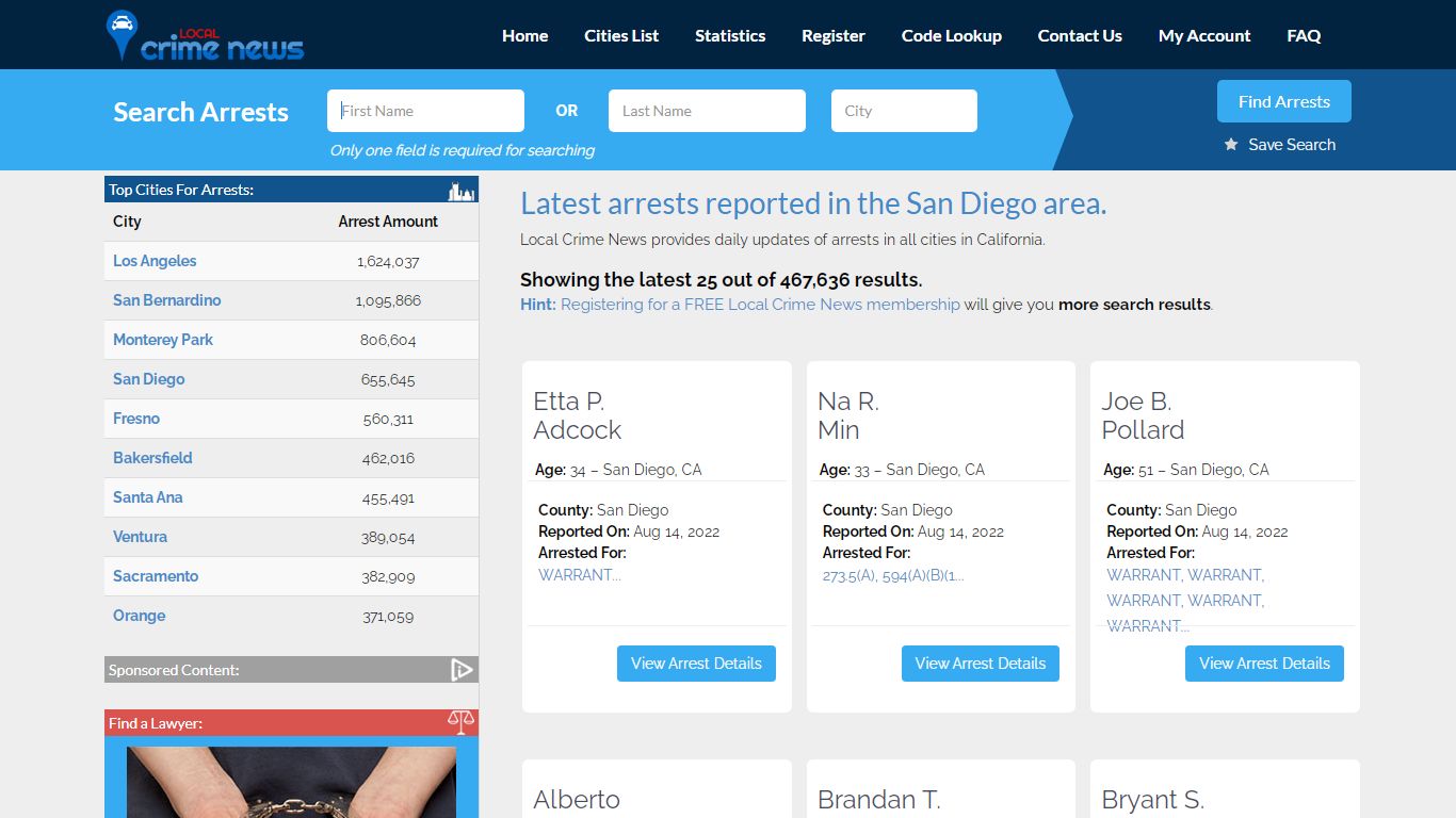 San Diego California Arrest Records - Local Crime News